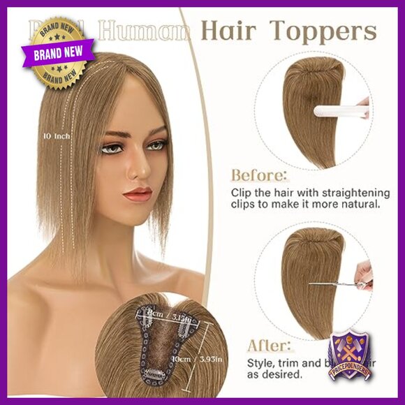 Human Hair Topper for Thinning Hair, 10 Inch, Triangular Mesh Base